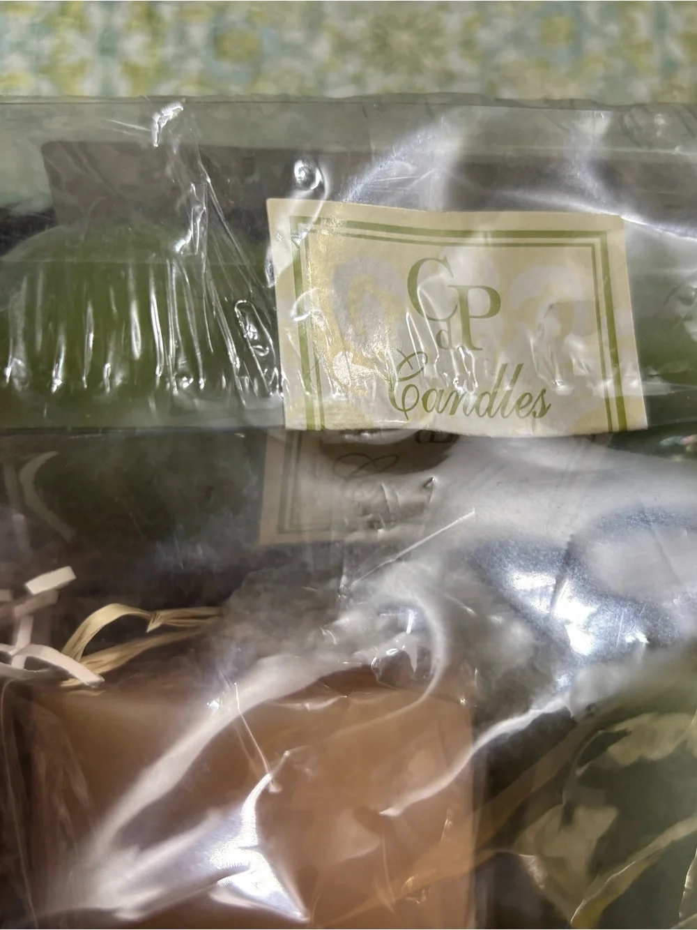 Embossed Olive Green Tin Basket with Candles